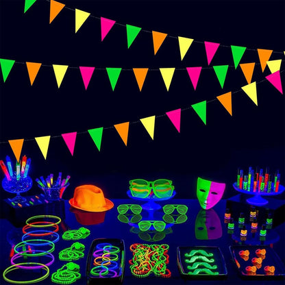 VIKY® Neon Party Deko Set Geburtstag Hochzeit Schwarzlicht Glow Girlande