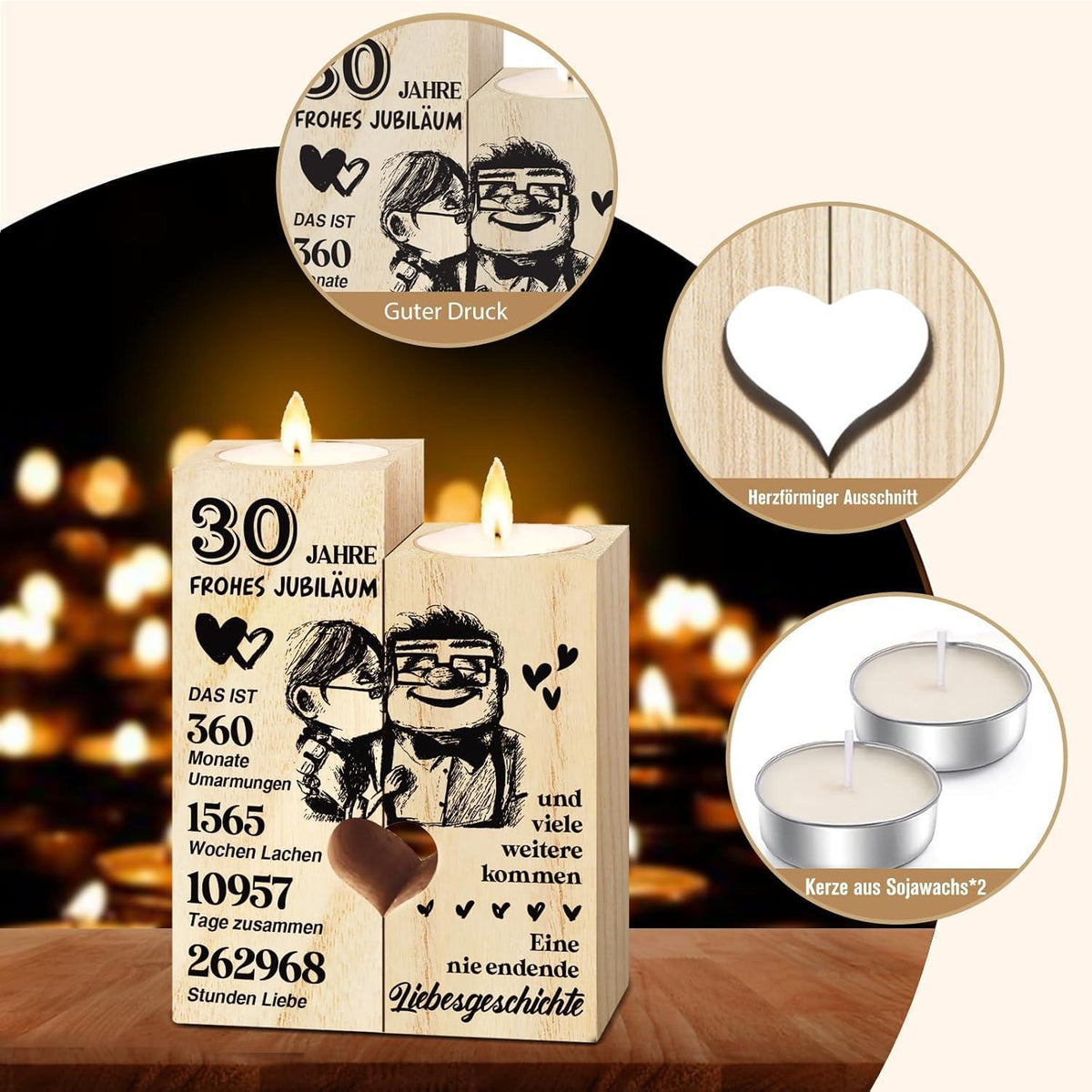 Holz Kerzenständer 30. Hochzeitstag Geschenk Perlenhochzeit