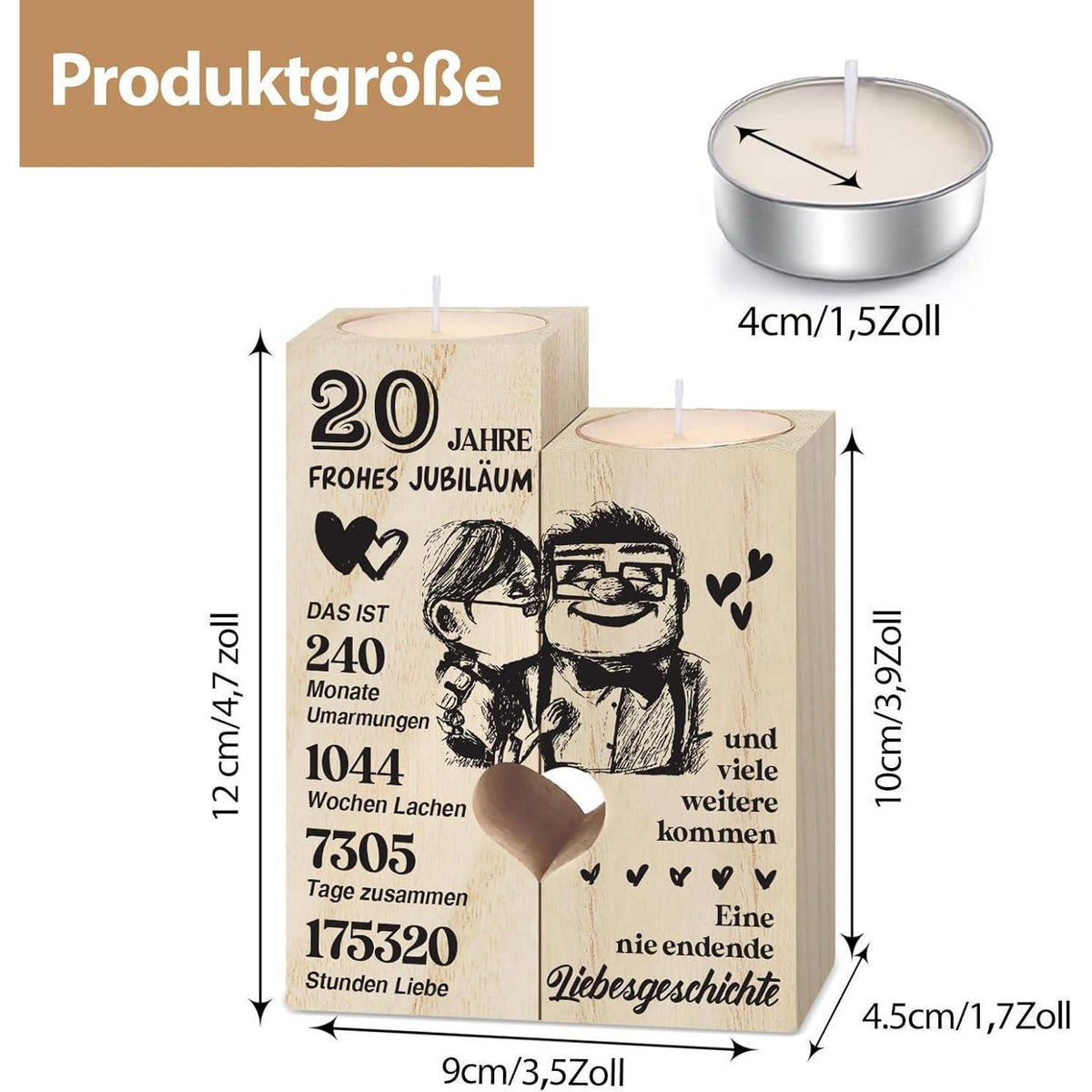 Holz Kerzenständer 20. Hochzeitstag Geschenk für Paare