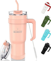 Thermobecher 40oz mit Stroh und Griff, doppelwandig - Rosa