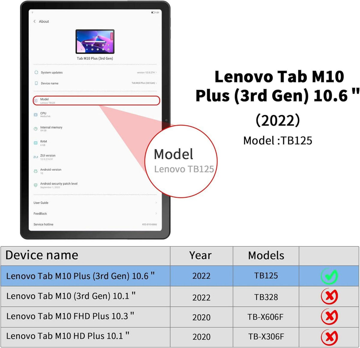 EasyAcc Lenovo Tab M10 Plus Hülle 10.6 Zoll 2022 PU Leder