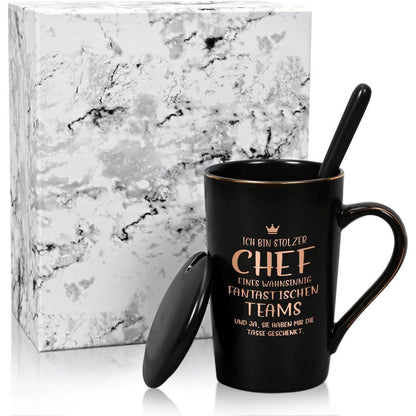 Keramik Kaffeetasse 400ml Geschenkbox Marmor Schwarz