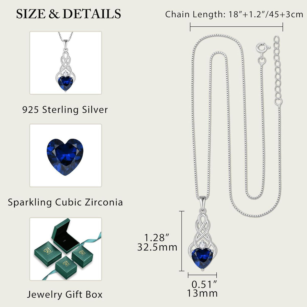 Kette Damen Unendlichkeit Keltischer Knoten 925 Sterling Silber Saphir