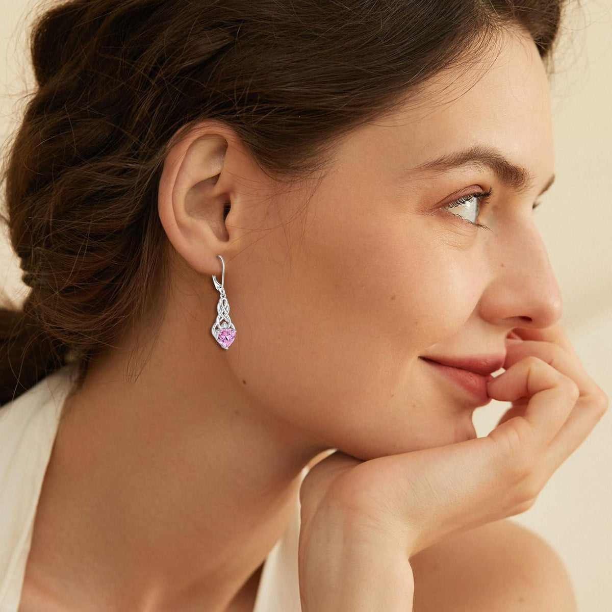 Keltischer Knoten Ohrringe Damen 925 Silber Rosa Turmalin
