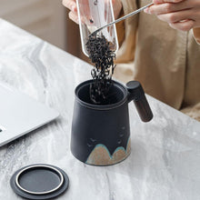 Teebecher mit Deckel 400ml Keramik Teetasse Sandelholzgriff