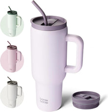 Isolierter Edelstahl Kaffeebecher 1.1L mit Griff und Strohhalm