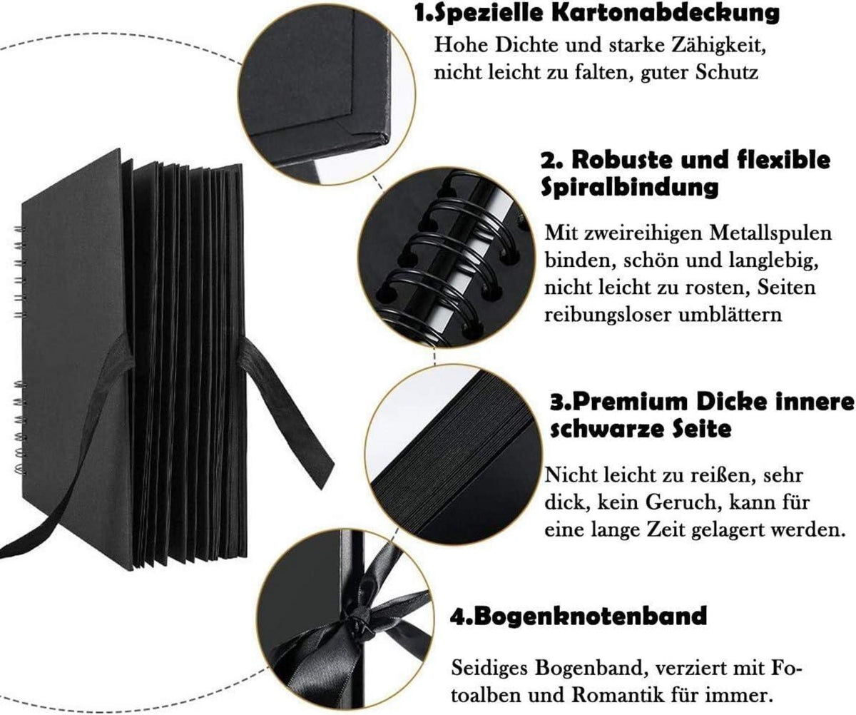 Fotoalbum Schwarz 31x31cm zum Selbstgestalten, DIY Fotobuch 80 Seiten, Großes Bilderalbum Scrapbooking, Hochzeit Geburtstagsgeschenk