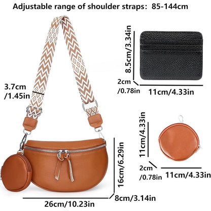 Echtes Leder Umhängetasche Damen mit Kartenhalter & Münzbeutel (A-braun)
