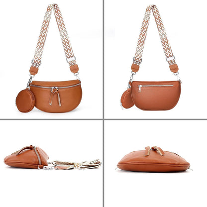 Echtes Leder Umhängetasche Damen mit Kartenhalter & Münzbeutel (A-braun)