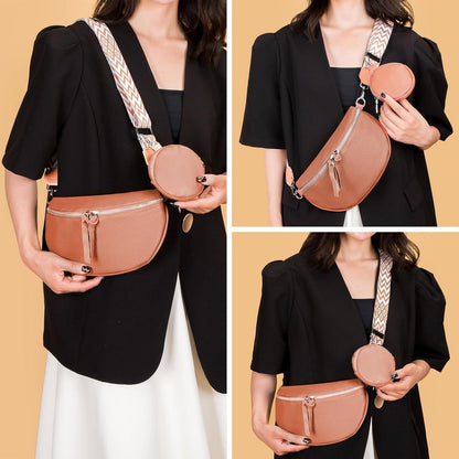 Echtes Leder Umhängetasche Damen mit Kartenhalter & Münzbeutel (A-braun)