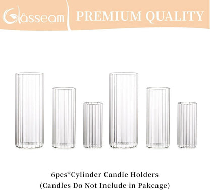 6er Glaszylinder Kerzenständer Set für Hochzeit & Weihnachten