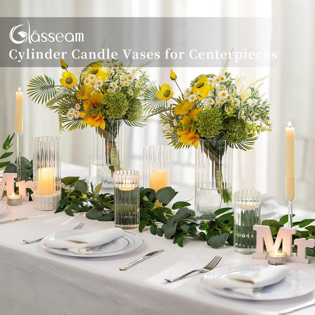 Glasseam Windlicht Glas Kerzenhalter Set 12er Zylinder für