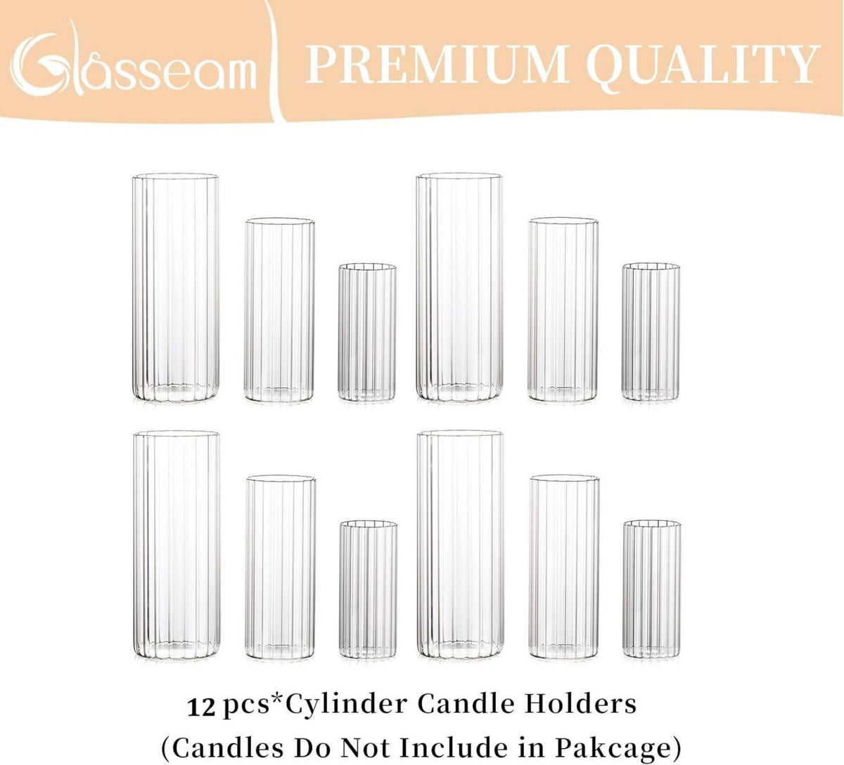 12er Glaszylinder Kerzenständer Set für Hochzeit Weihnachten