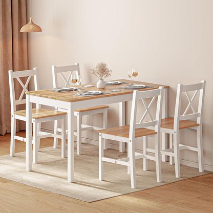 Moderner Esstisch Set mit 4 Holzstühlen