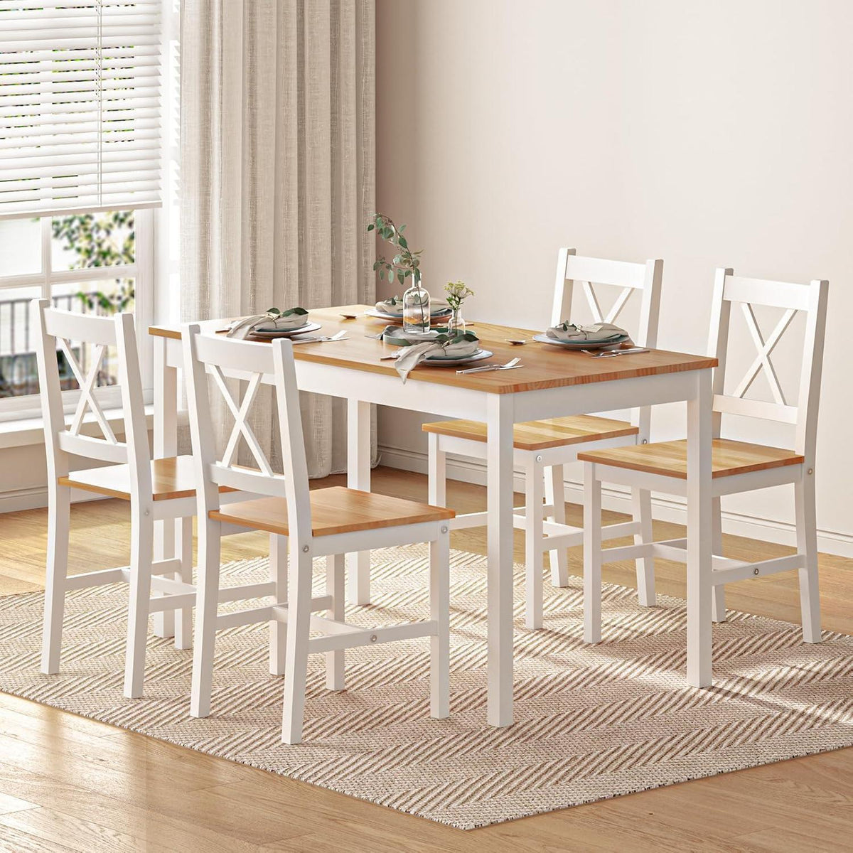 Moderner Esstisch Set mit 4 Holzstühlen