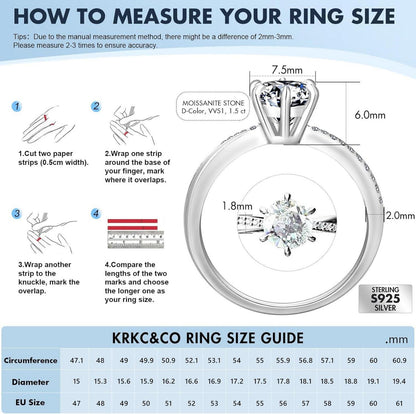 Moissanite Damen Verlobungsring 1,5 Karat D VVS1 925 Silber
