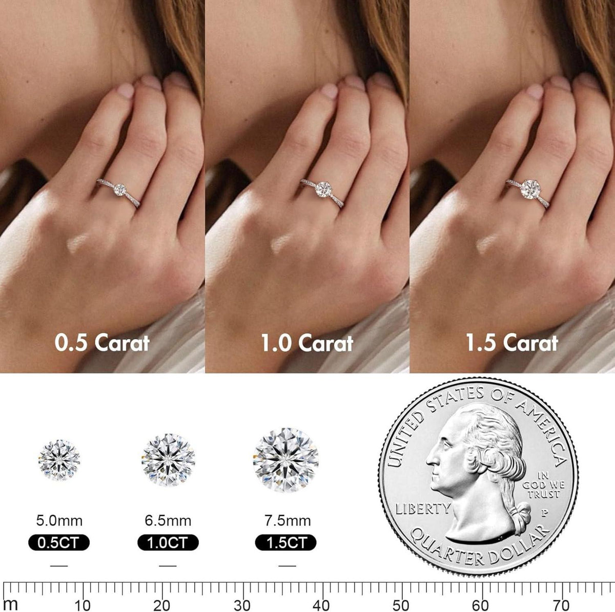Verlobungsring Damen Moissanite 1 Karat D VVS1 925 Silber Weißgold Größe 54