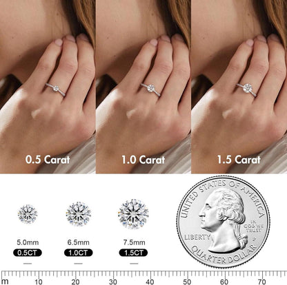 Verlobungsring Damen Moissanite 1 Karat D VVS1 925 Silber Weißgold Größe 54