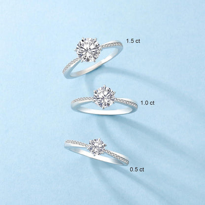 Verlobungsring Damen Moissanite 1 Karat D VVS1 925 Silber Weißgold Größe 54