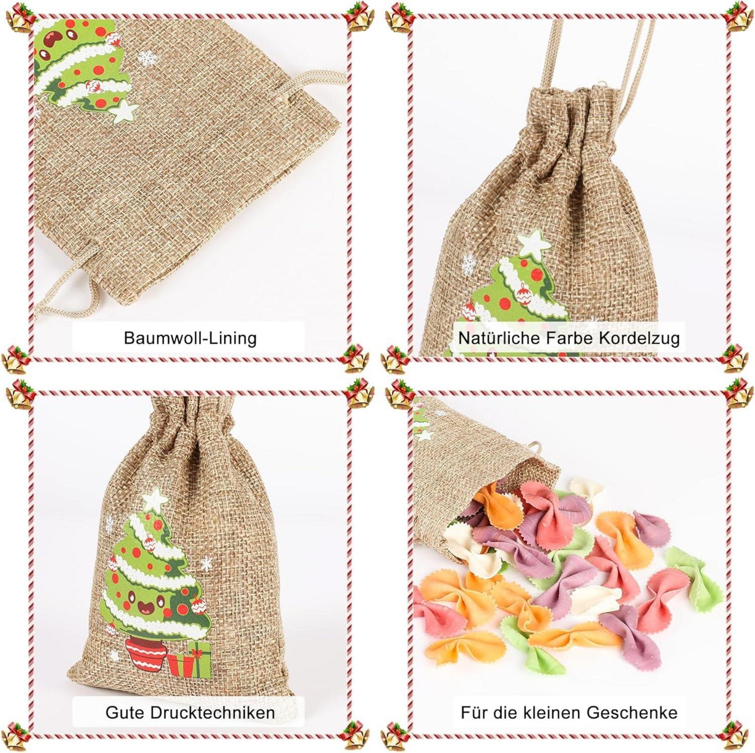 24 Weihnachten Jutesäcke Kordelzug Geschenktüten Party Favors