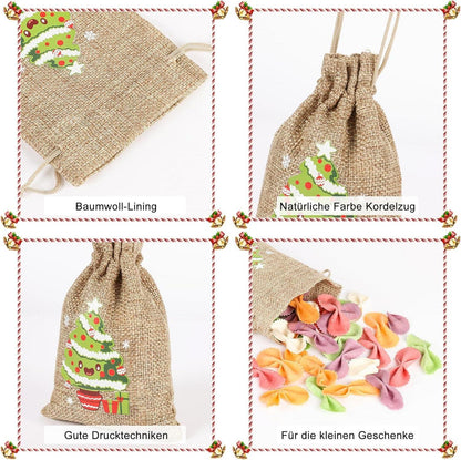 24 Weihnachten Jutesäcke Kordelzug Geschenktüten Party Favors