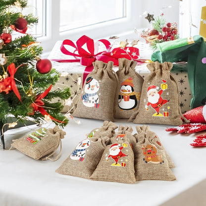 24 Weihnachts Jutesäcke Kordelzug Geschenktüten klein Weihnachtsparty