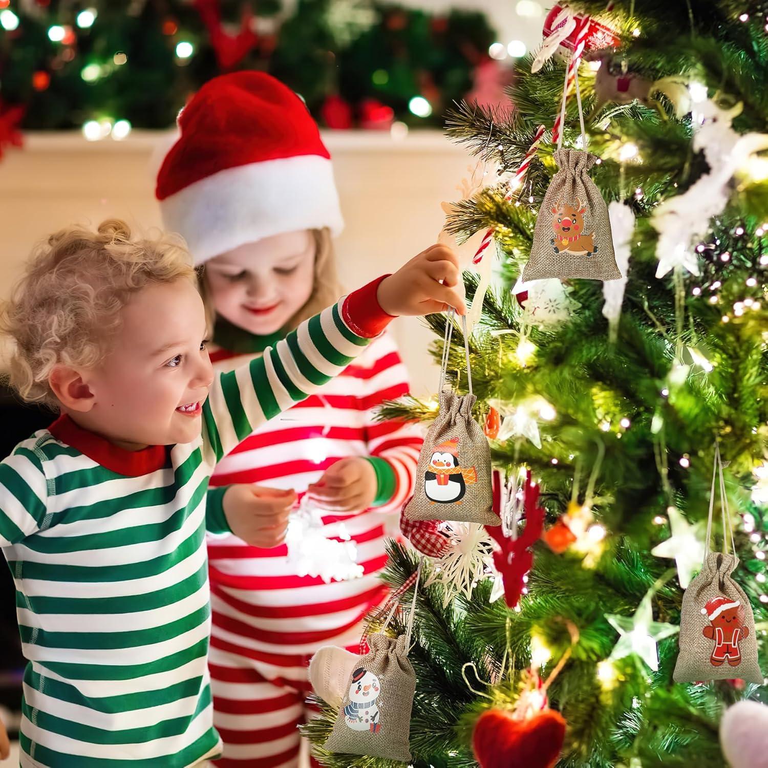 24 Weihnachts Jutesäcke Kordelzug Geschenktüten klein Weihnachtsparty