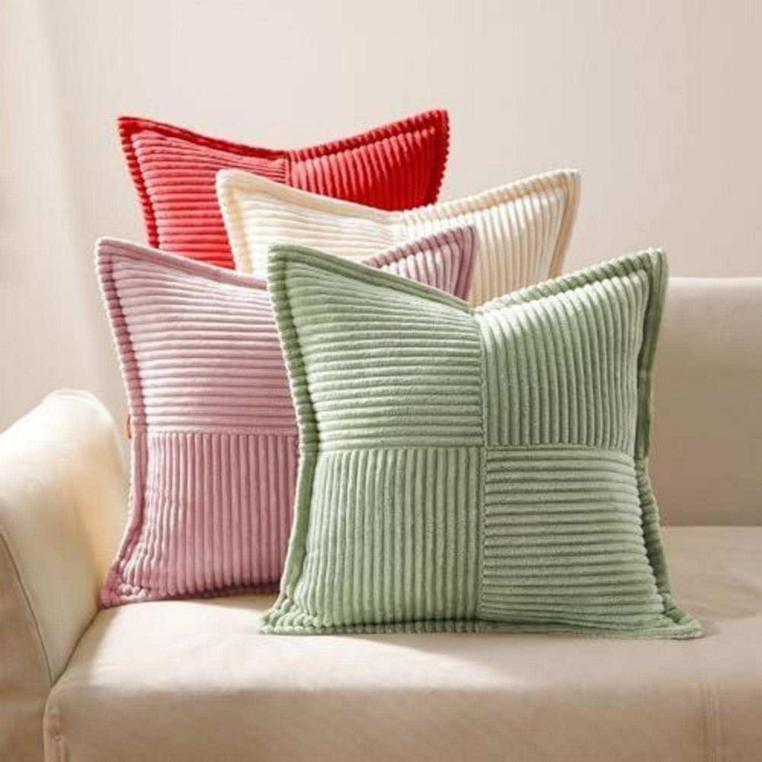 Topfinel Kissenbezug 40x40 rosa 2er Set Kordsamt geometrisches Muster