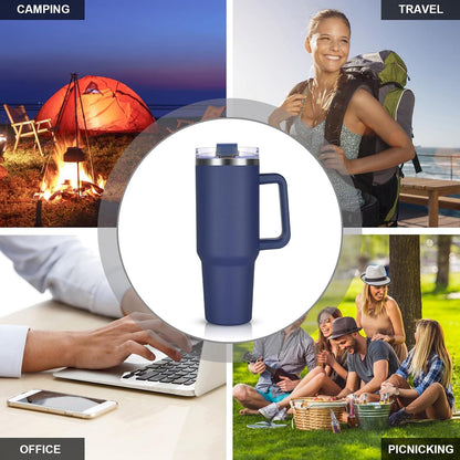 Livole 40oz Edelstahl Thermobecher Marineblau mit Griff und Strohhalm