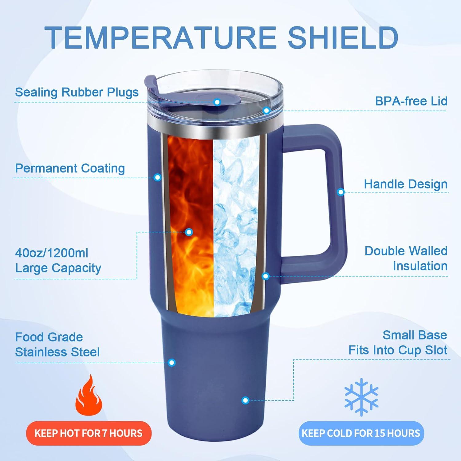 Thermobecher 40oz 1200ml Edelstahl mit Griff, Deckel, Strohhalm