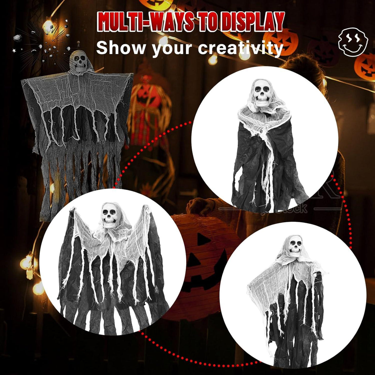 Halloween Skelett Deko Geister 80cm Hängend Gruselig Indoor Outdoor 2 Stück
