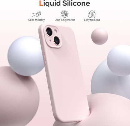 iPhone 15 Hülle Liquid Silicone mit Kameraschutz Grau-rosa