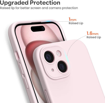 Acronix iPhone 15 Hülle Silikon Kameraschutz Schutzfolie Grau-rosa