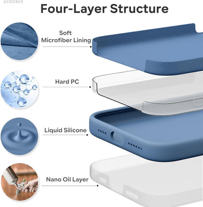 iPhone 15 Pro Max Silikonhülle - 3-Schicht-Struktur - 360° Schutz - Flüssigsilikon - Kompatibel mit Drahtlosem Laden