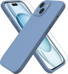 iPhone 15 Silikon Hülle Kameraschutz Schutzfolie Graublau