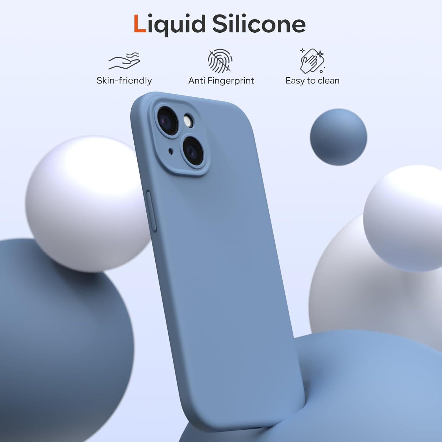 iPhone 15 Silikon Hülle Kameraschutz Schutzfolie Graublau