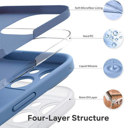 Liquid Silicone Hülle für iPhone 15 stoßfest mit Kameraschutz Graublau