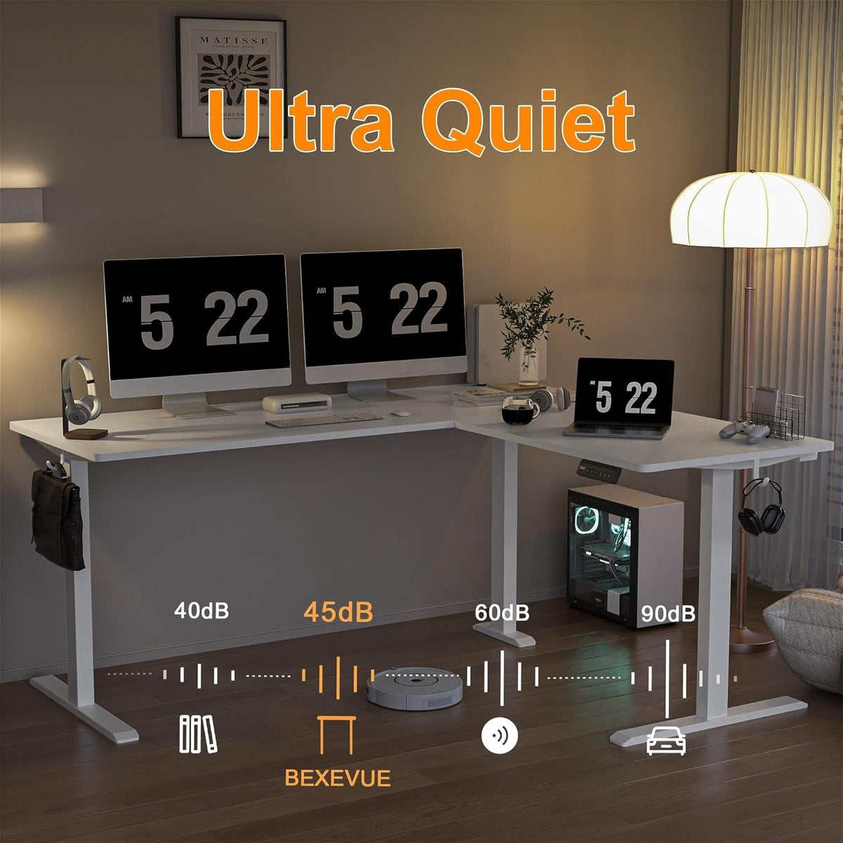 Elektrischer L-förmiger Schreibtisch Höhenverstellbar 160x140 cm mit Memory Funktion und Anti-Kollisions-Technologie
