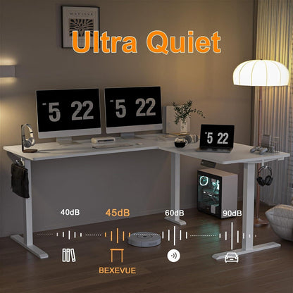Elektrischer L-förmiger Schreibtisch Höhenverstellbar 160x140 cm mit Memory Funktion und Anti-Kollisions-Technologie