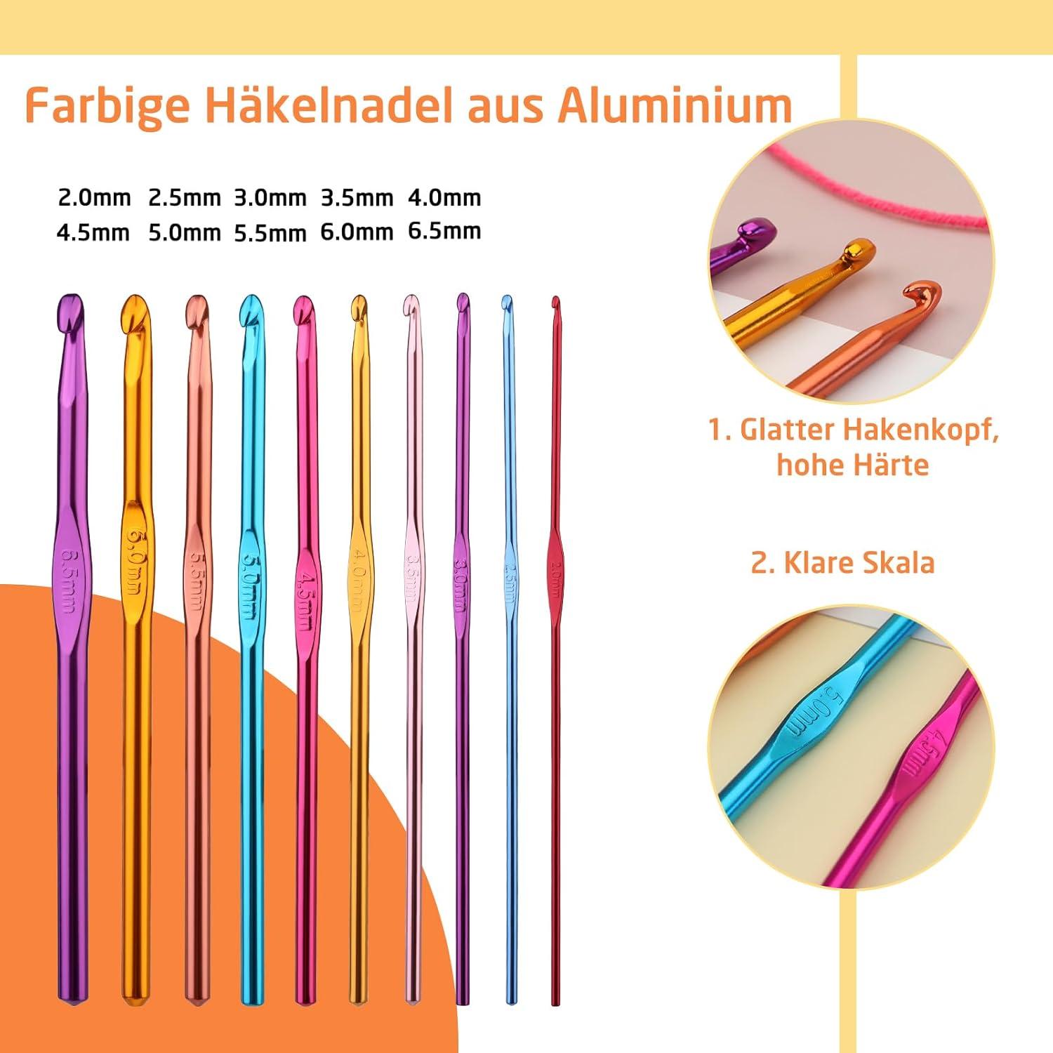 60-teiliges Häkelnadel-Set mit Aufbewahrungsbox und ergonomischem