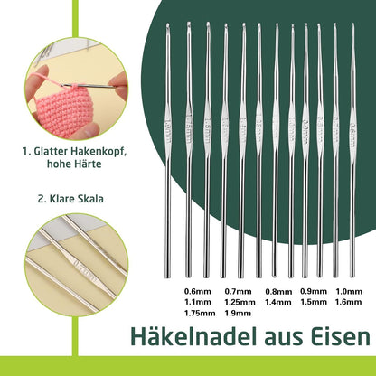 60-teiliges Häkelnadel-Set mit Aufbewahrungstasche, ergonomisch, für Anfänger und Handwerk