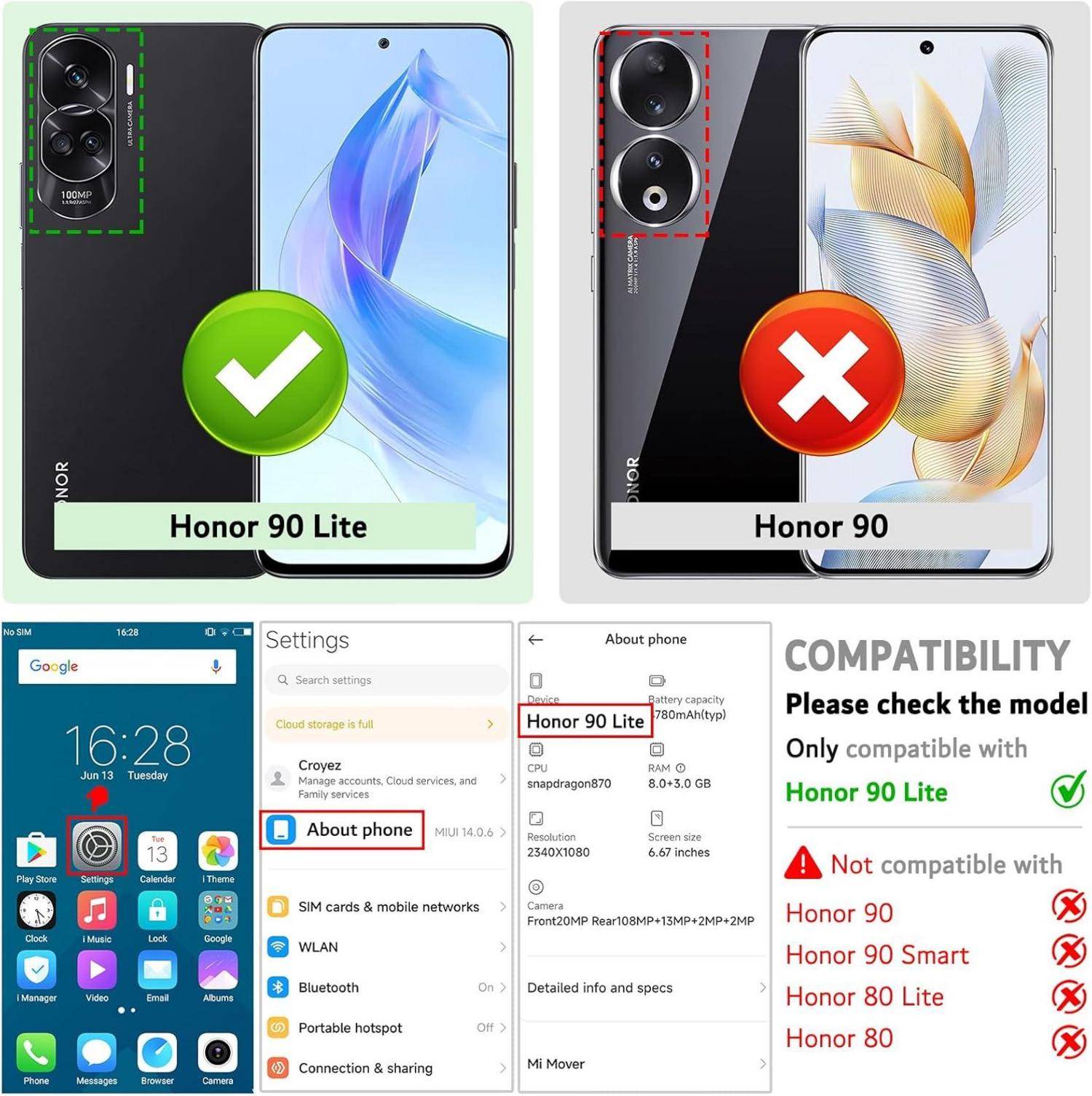 Leder Handyhülle für Honor 90 Lite