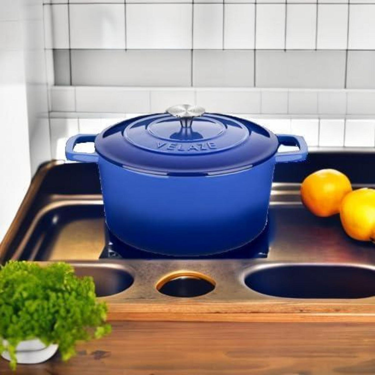 Emaillierter Gusseisen-Topf 6 QT mit Deckel, blau