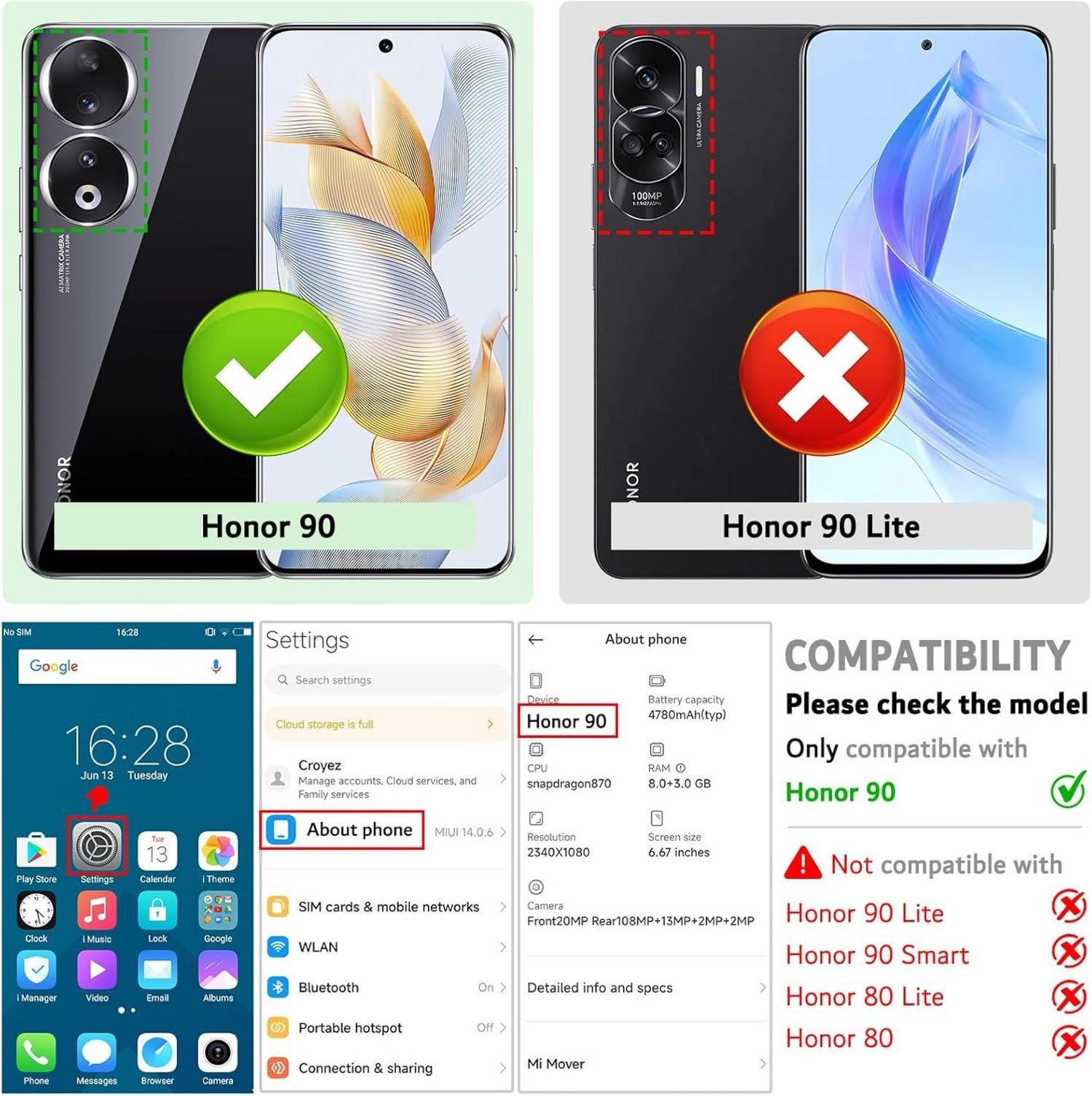 Handyhülle für Honor 90 - Premium Leder Klapphülle mit