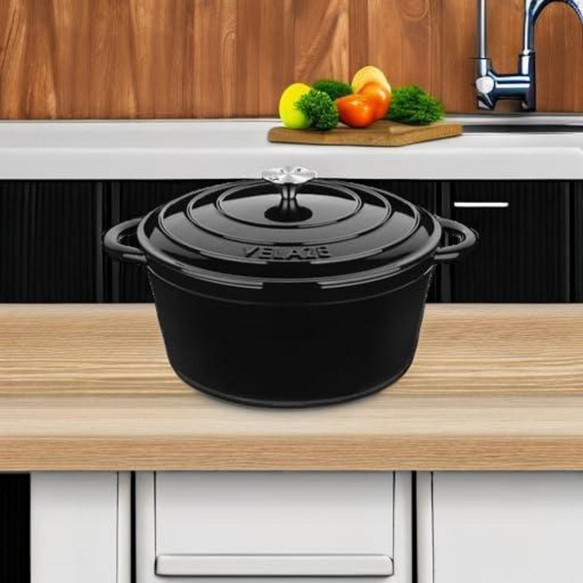 Emaillierter Gusseisen-Dutch Oven 7,5 QT mit Deckel, Schwarz