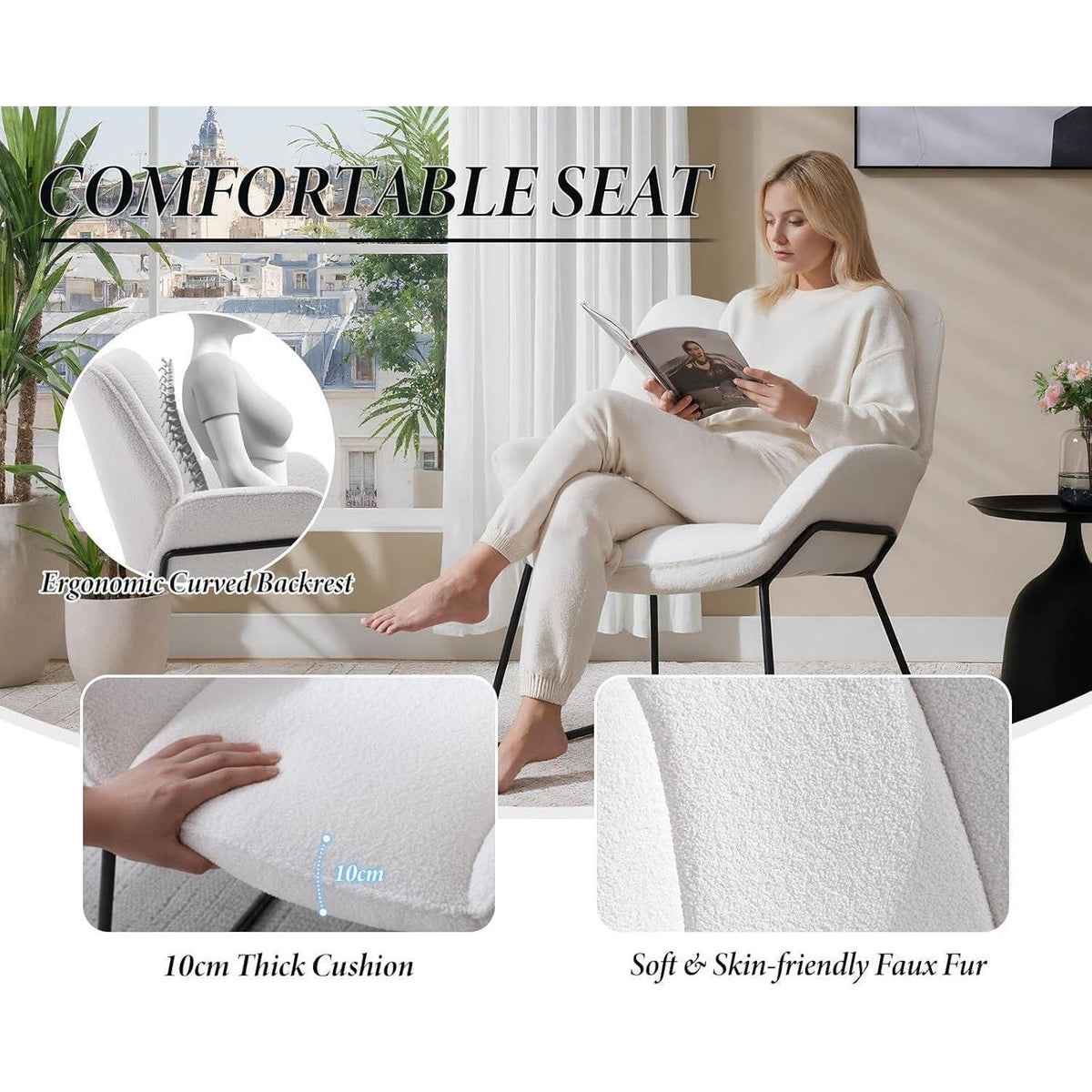 Kunstfell Loungesessel Weiß – Modern & Bequem für Wohnzimmer