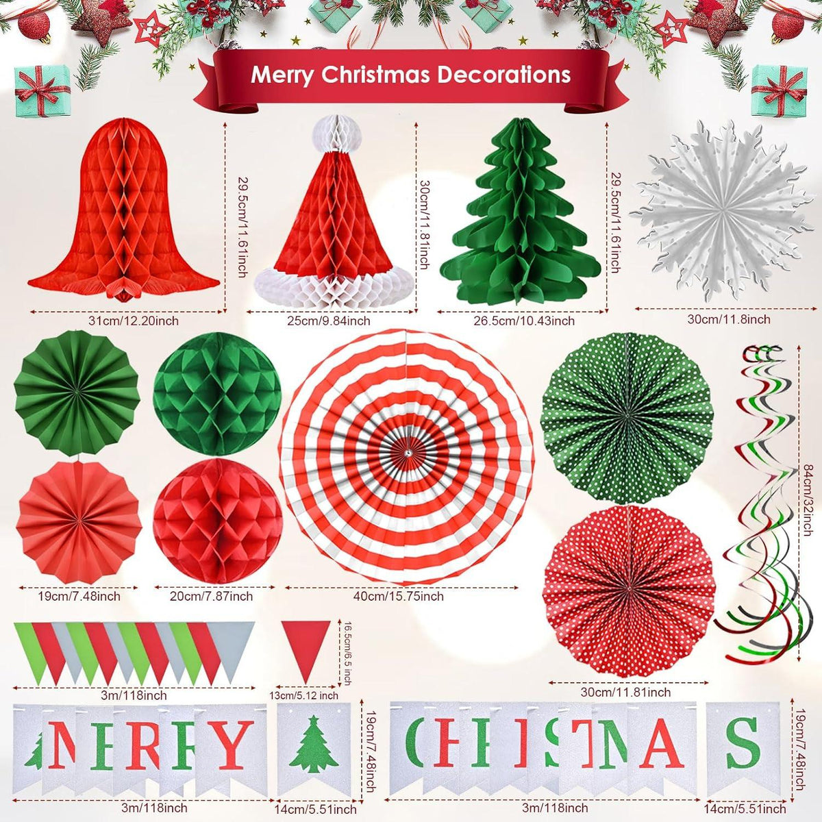 Weihnachtsdeko Set für Innen - Banner, Girlande, Papierdeko