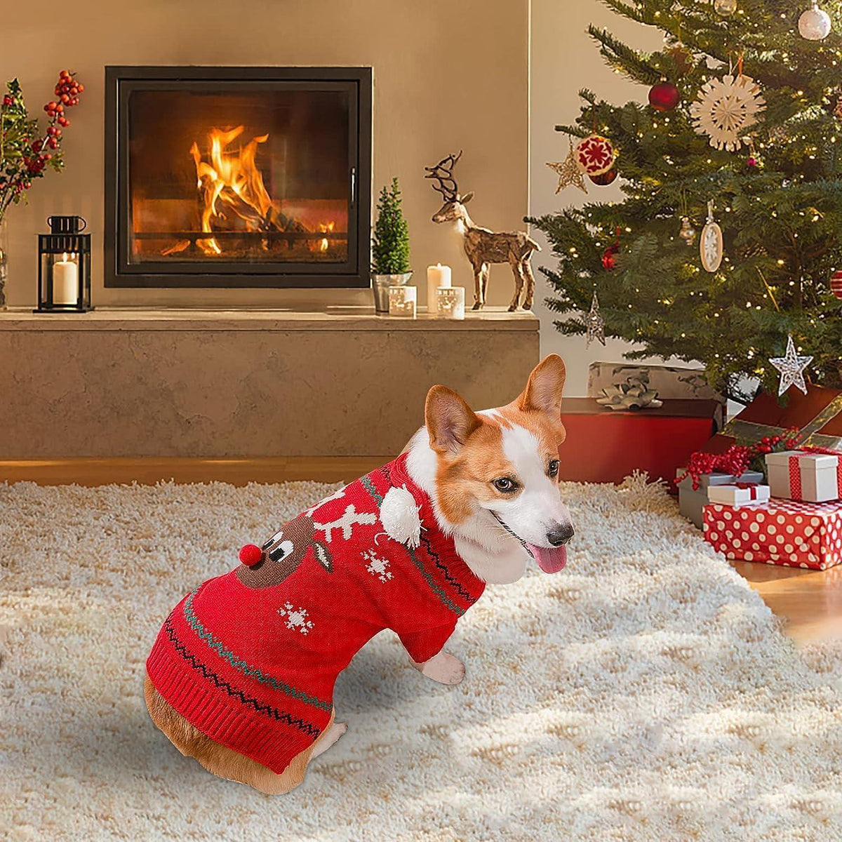 Hundepullover Weihnachten Rotnasenkitz M | Warmer Strickpullover