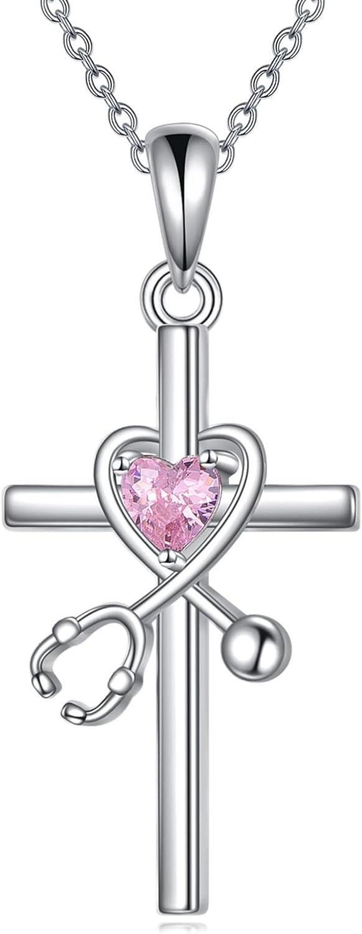 925 Sterling Silber Stethoskop Kreuz Halskette Anhänger
