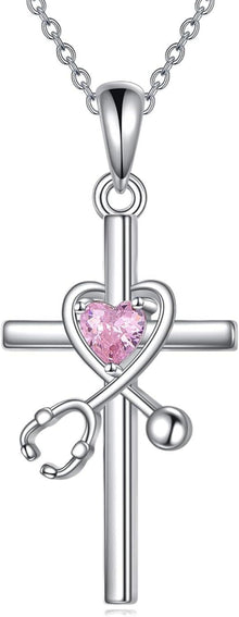 925 Sterling Silber Stethoskop Kreuz Halskette Anhänger